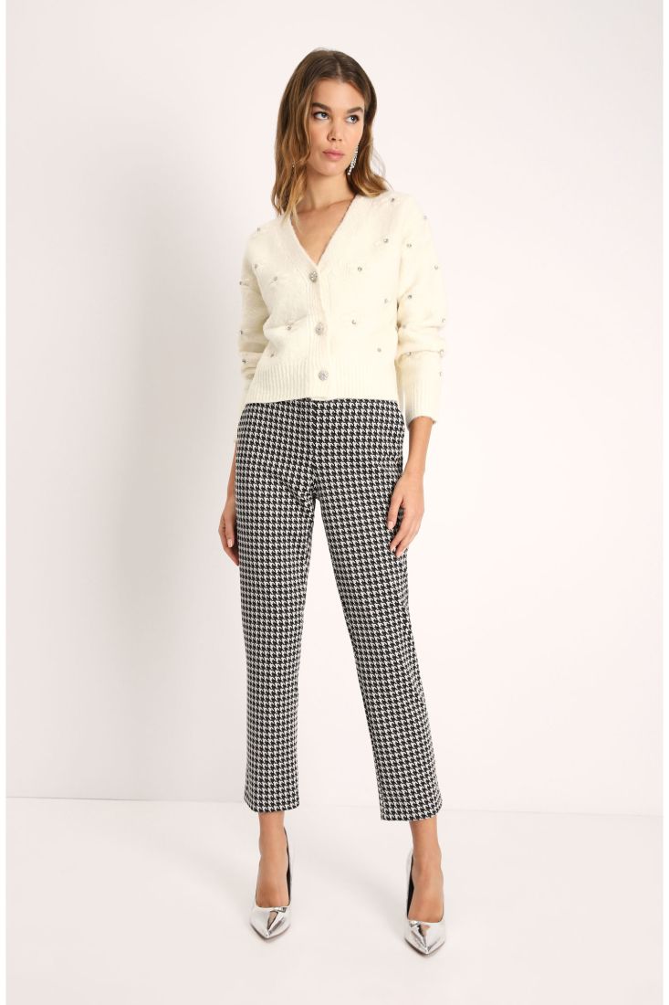 Pantaloni straight cropped fantasia pied-de-poule